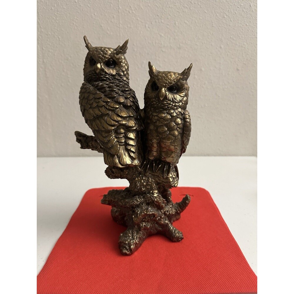 Bronze Colored Owl Couple Sculpture  10”x7